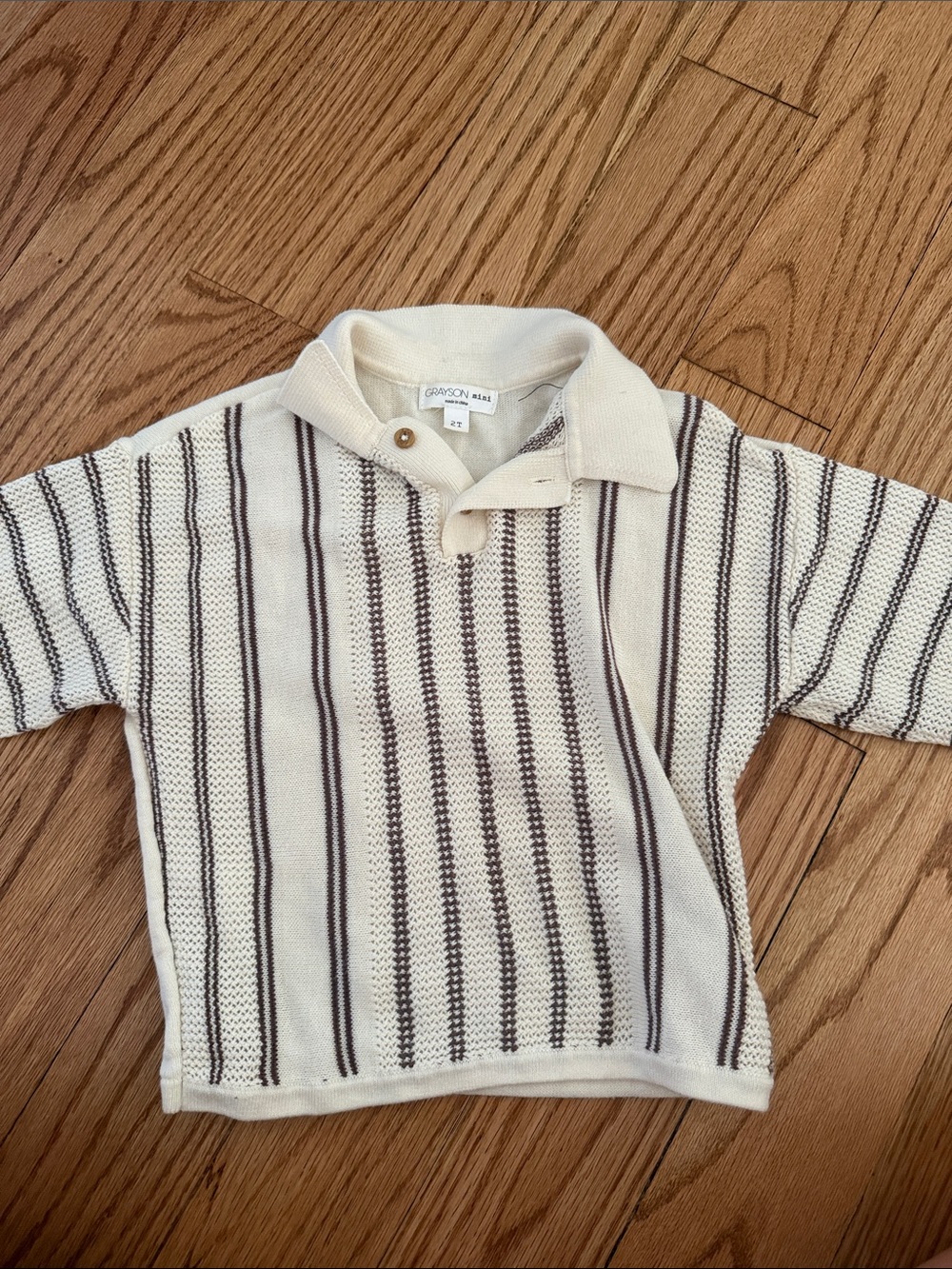 Kids Cream Polo Sweater with Brown Stripes